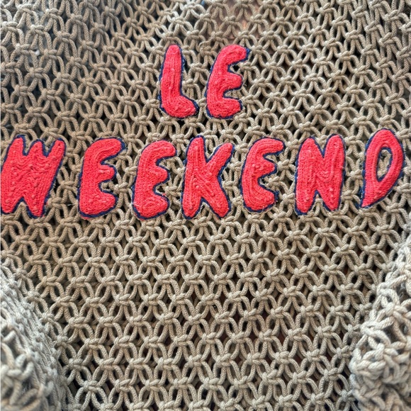 CLARE V L’ETE TOTE Bag ‘LE WEEKEND’ crocheted Beach tote Red Print EUC! - Picture 3 of 5